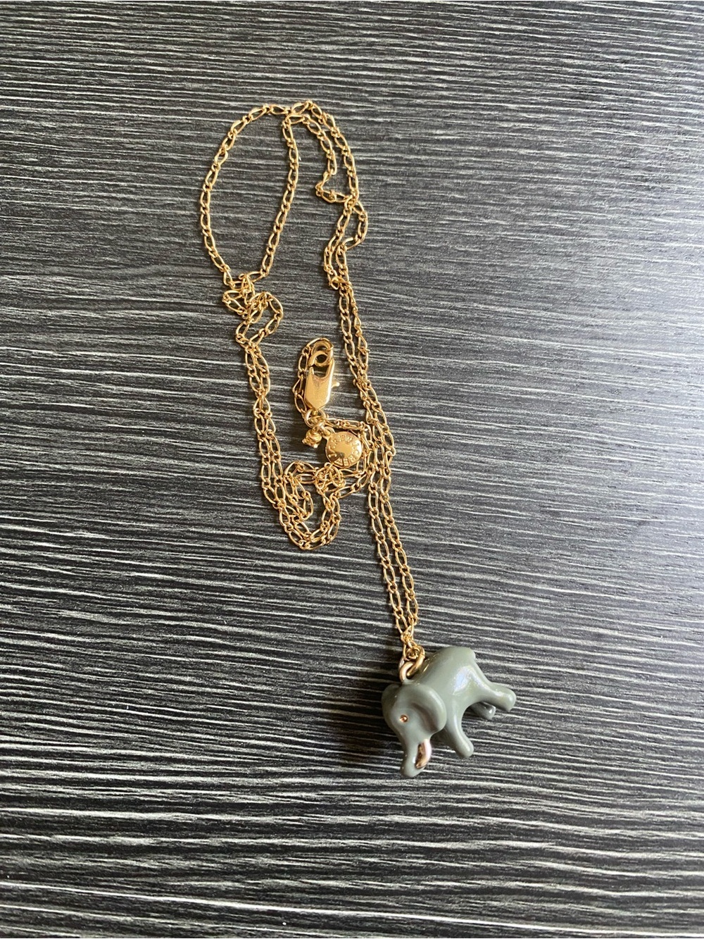 J. Crew Gold Chain Necklace with green Elephant Charm